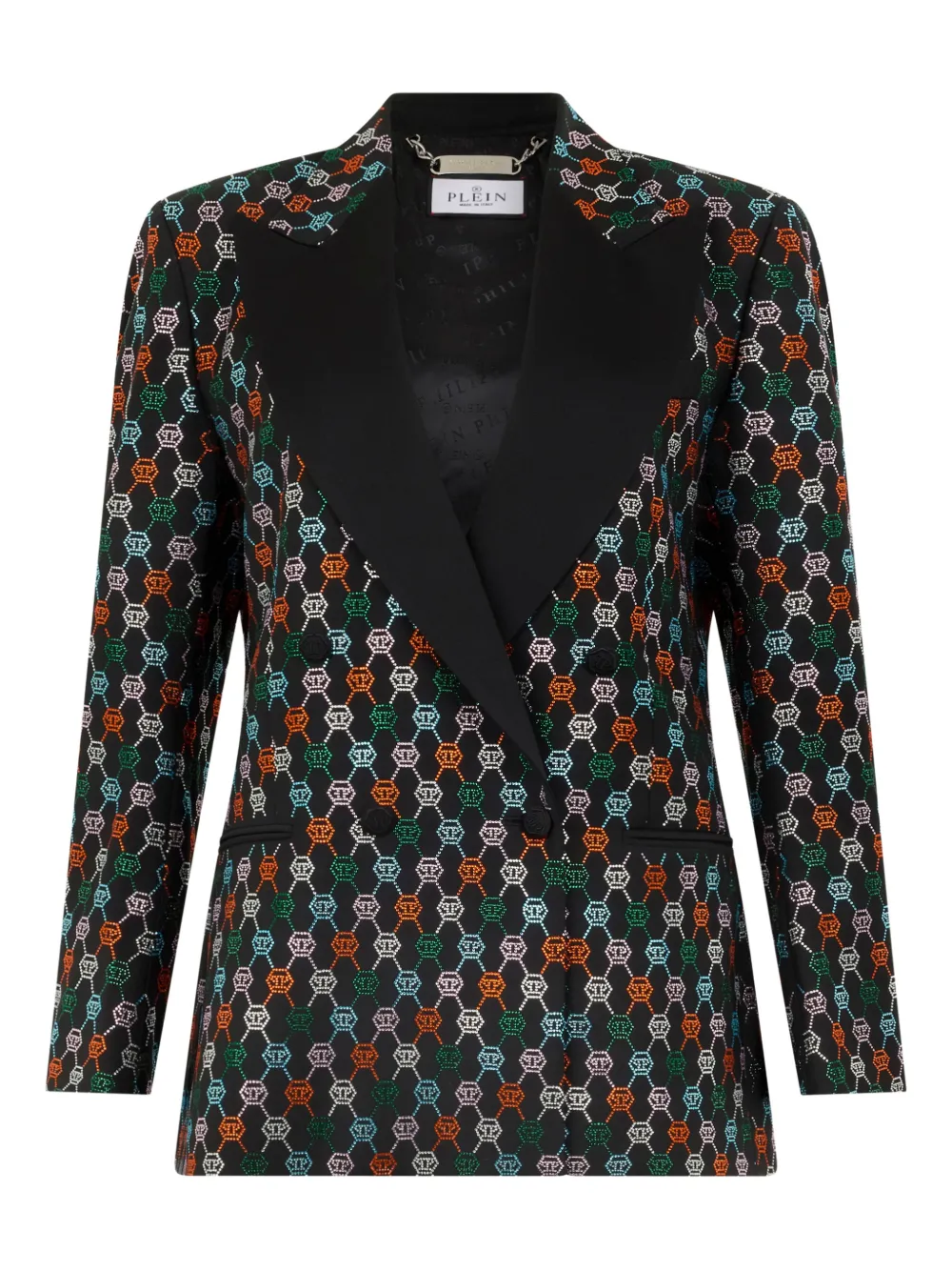 Однобортный пиджак с монограммой и стразами Philipp Plein, черный
Однобортный пиджак с монограммой и стразами Philipp Plein, черный