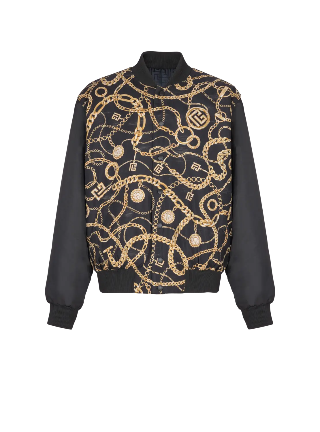 Двусторонний бомбер с принтом и узором Chaines Balmain, черный
Двусторонний бомбер с принтом и узором Chaines Balmain, черный