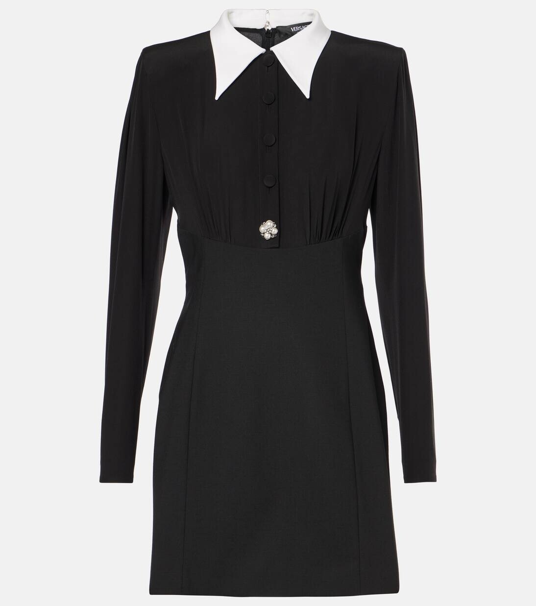 Мини-платье из смеси шелка и шерсти Versace, черный 
Мини-платье из смеси шелка и шерсти Versace, черный