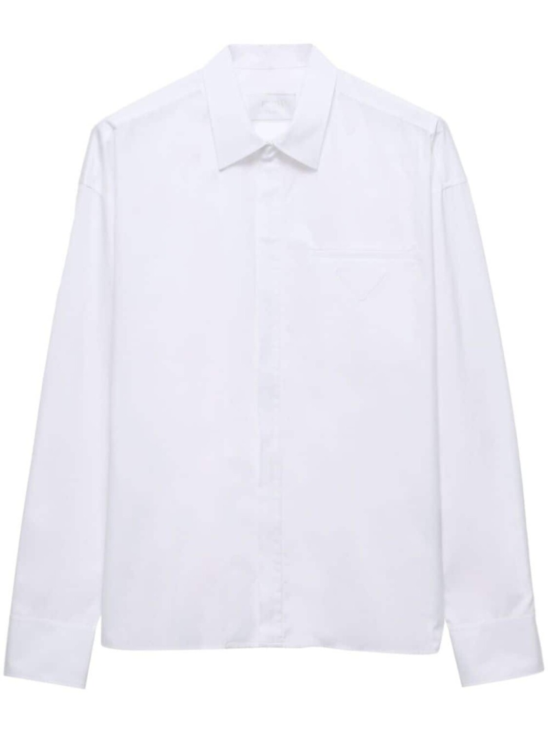 Хлопковая рубашка с треугольным логотипом Prada, белый
Хлопковая рубашка с треугольным логотипом Prada, белый