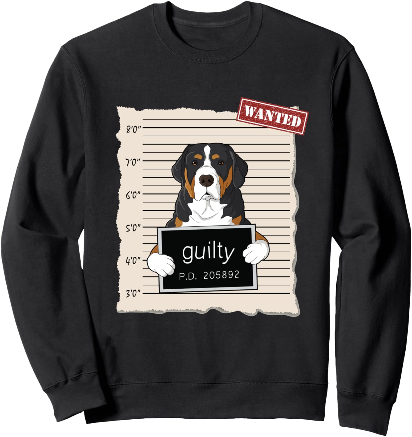 Толстовка с изображением швейцарской горной собаки и надписью Guilty Dog Bad Dog Mug Shot Greater Swiss Mountain Dog, черный
Толстовка с изображением швейцарской горной собаки и надписью Guilty Dog Bad Dog Mug Shot Greater Swiss Mountain Dog, черный