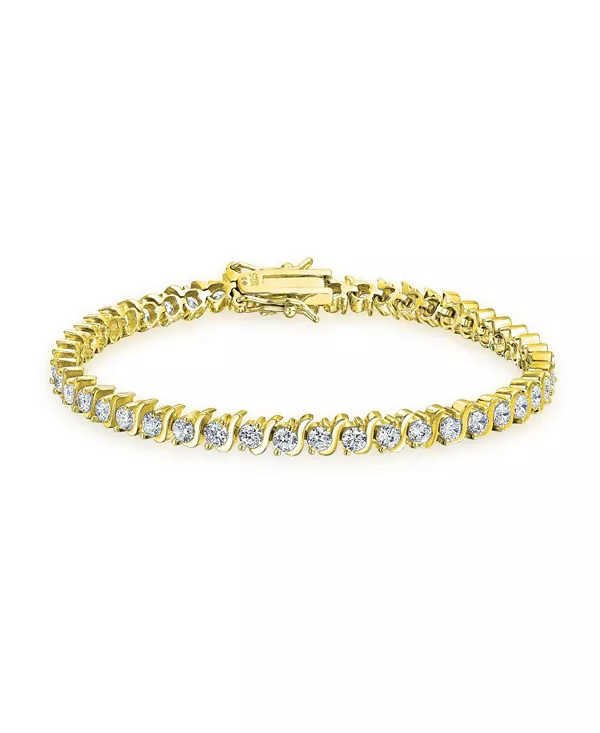 Ювелирный теннисный браслет с круглыми звеньями S-образной формы и фианитами 15 карат, покрытое желтым золотом стерлинговое серебро с родиевым покрытием Bling Jewelry, gold-tone
Ювелирный теннисный браслет с круглыми звеньями S-образной формы и фианитами 15 карат, покрытое желтым золотом стерлинговое серебро с родиевым покрытием Bling Jewelry, gold-tone