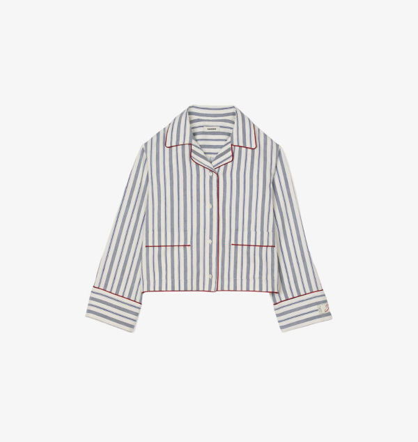 Рубашка из смеси хлопка и льна с контрастной окантовкой и узором в полоску Sandro, синий
Рубашка из смеси хлопка и льна с контрастной окантовкой и узором в полоску Sandro, синий