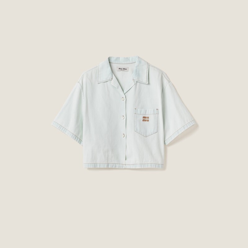 Джинсовая рубашка из шамбре Miu Miu, голубой
Джинсовая рубашка из шамбре Miu Miu, голубой