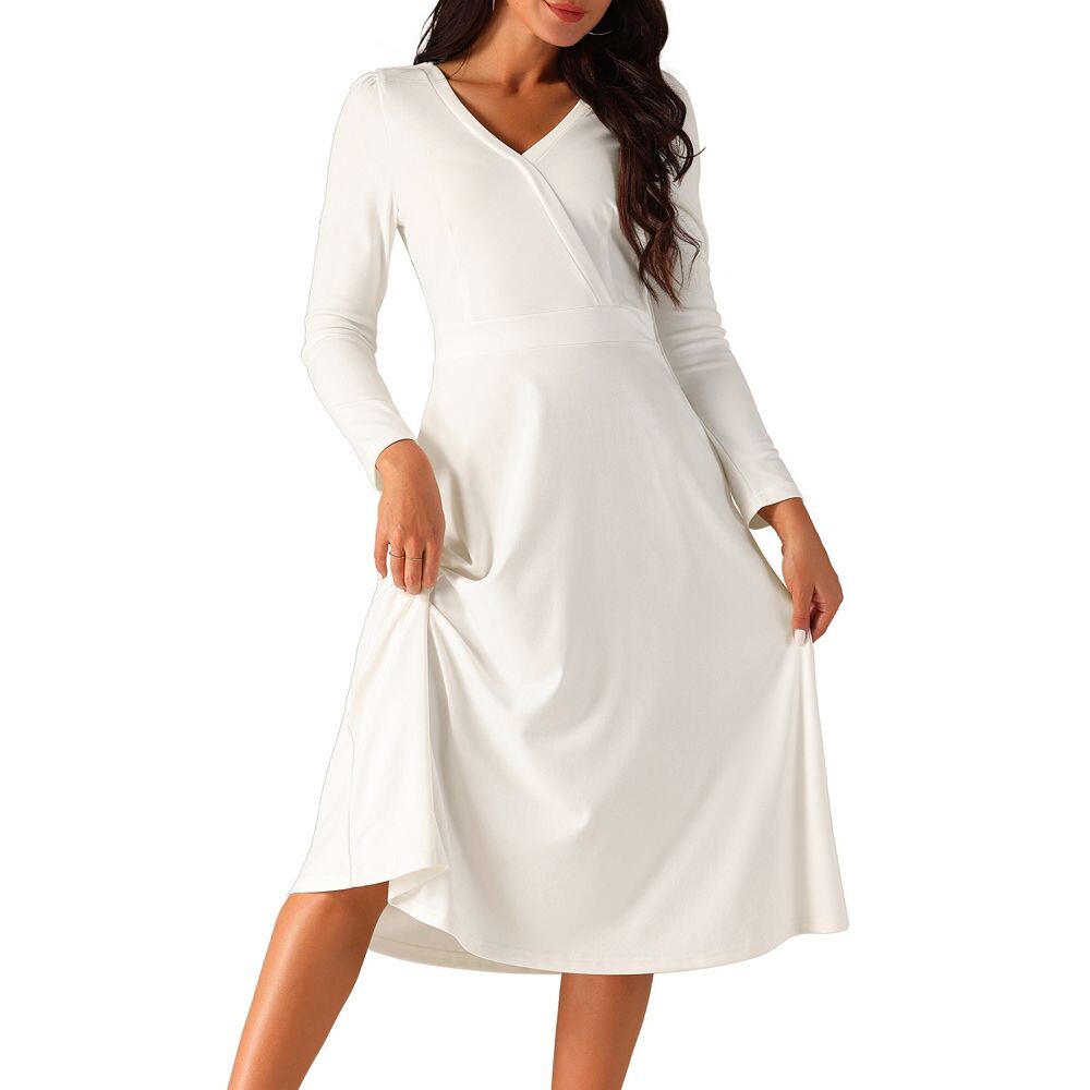 Женское осеннее свободное платье миди с V-образным вырезом и длинными рукавами из искусственной ткани с карманами Seta T, белый
Женское осеннее свободное платье миди с V-образным вырезом и длинными рукавами из искусственной ткани с карманами Seta T, белый