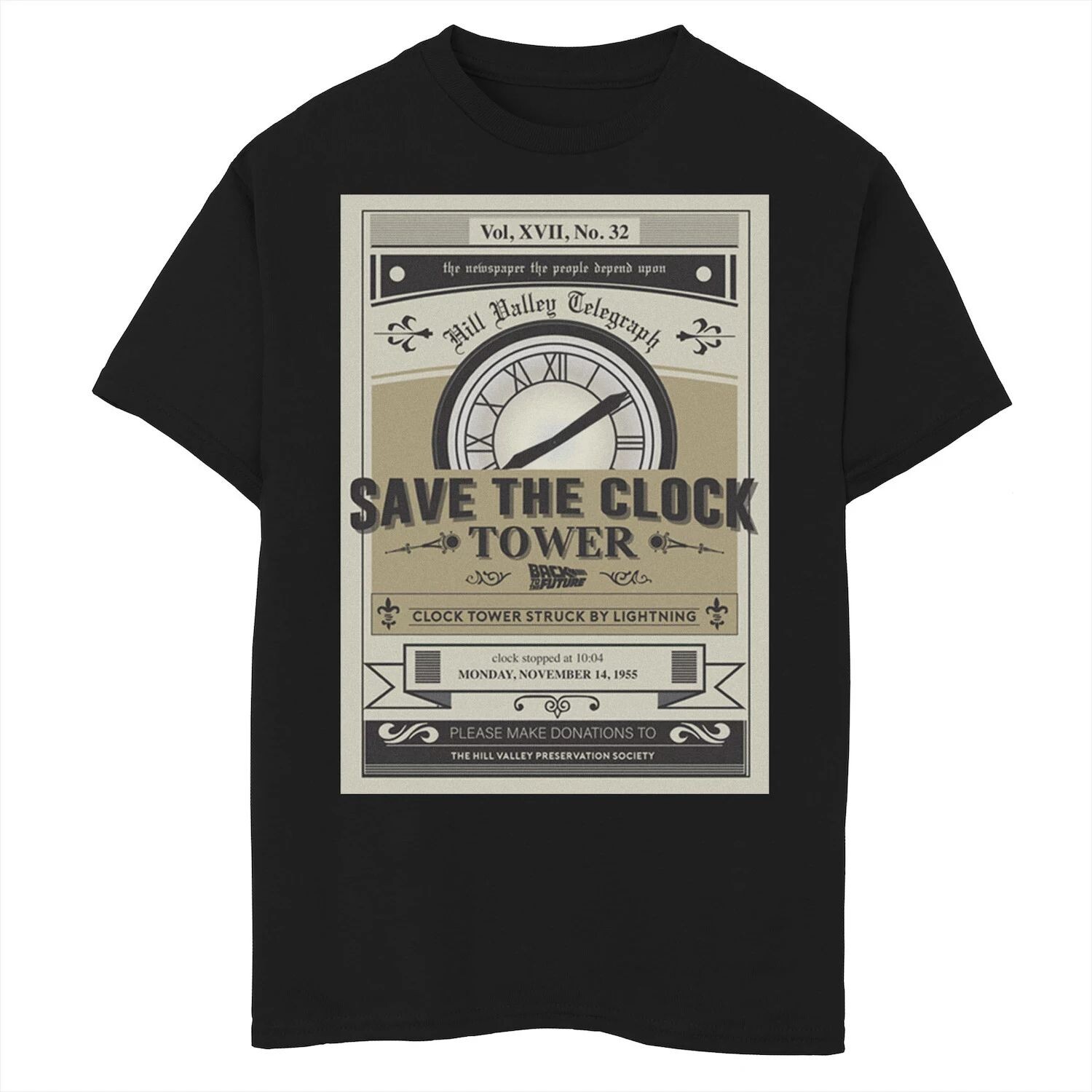 Футболка с плакатом и графическим изображением башни с часами для мальчиков 8–20 лет «Назад в будущее» Licensed Character 
Футболка с плакатом и графическим изображением башни с часами для мальчиков 8–20 лет «Назад в будущее» Licensed Character