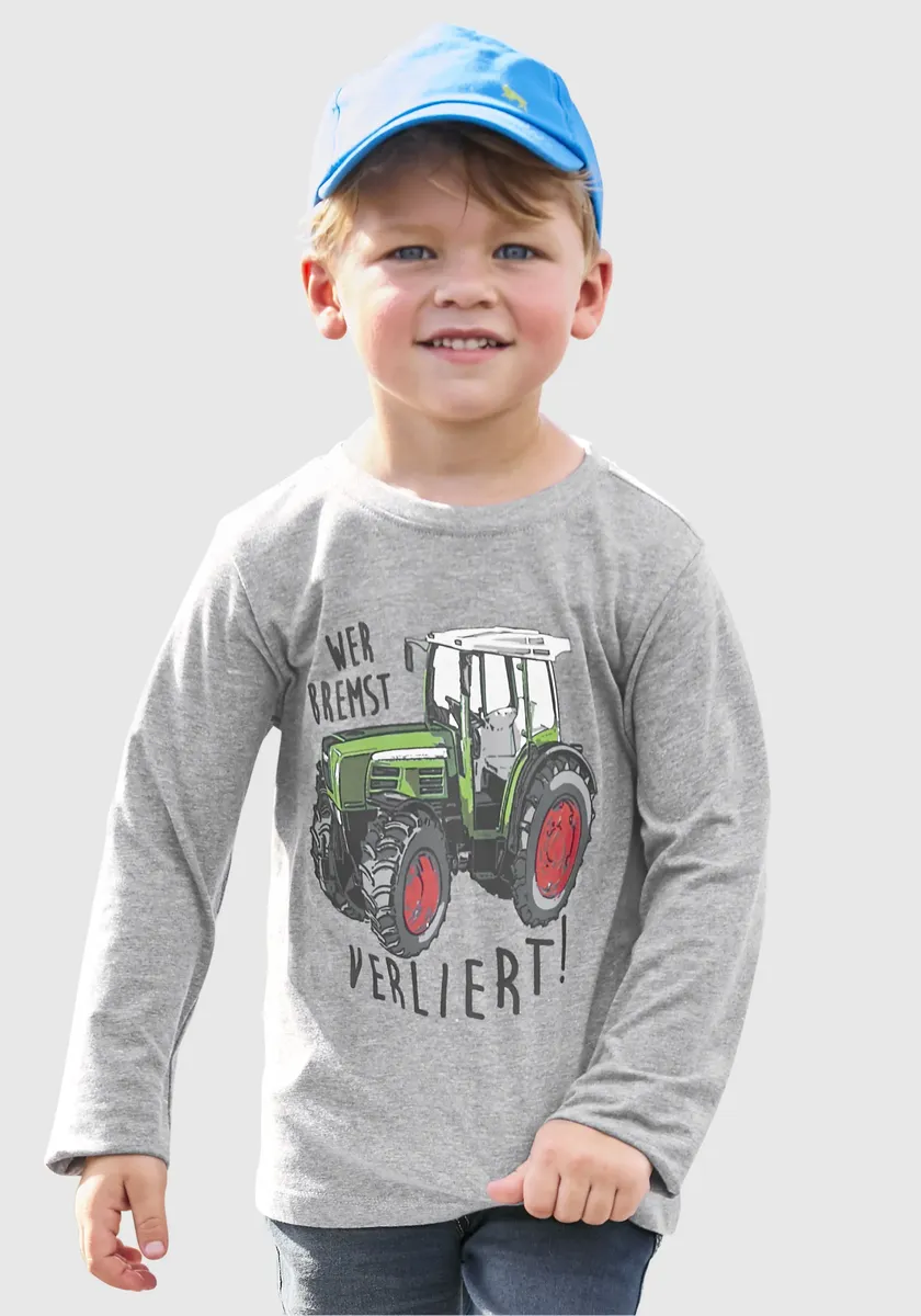 KIDSWORLD рубашка с длинными рукавами "КТО ТОРМОЗИТ, ПРОИГРАЕТ!", с надписью, цвет Grau-Meliert