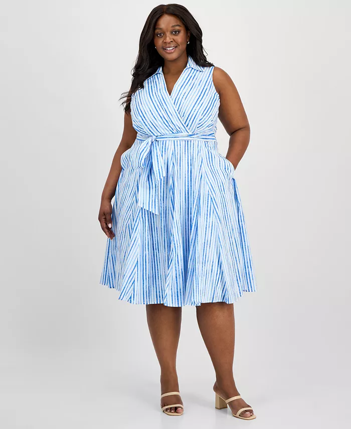 Платье-рубашка из хлопка в полоску с имитацией запаха больших размеров Tahari ASL, синий
Платье-рубашка из хлопка в полоску с имитацией запаха больших размеров Tahari ASL, синий