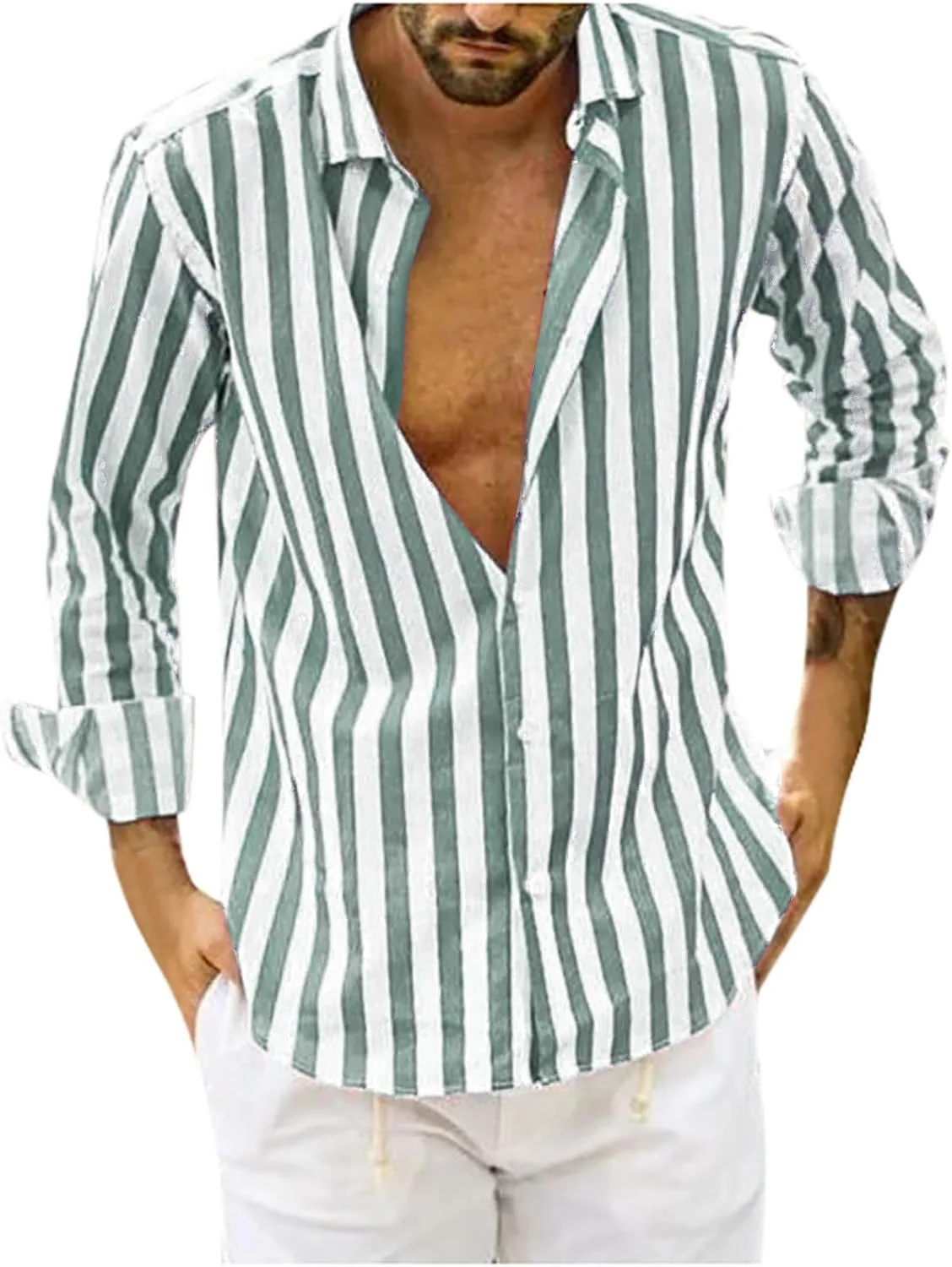 Рабочая рубашка для мужчин в полоску, casual, на пуговицах, regular fit, с отложным воротником и длинным рукавом
Рабочая рубашка для мужчин в полоску, casual, на пуговицах, regular fit, с отложным воротником и длинным рукавом