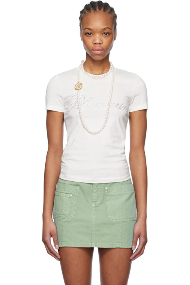 Белая футболка с вышивкой стразами Blumarine
Белая футболка с вышивкой стразами Blumarine