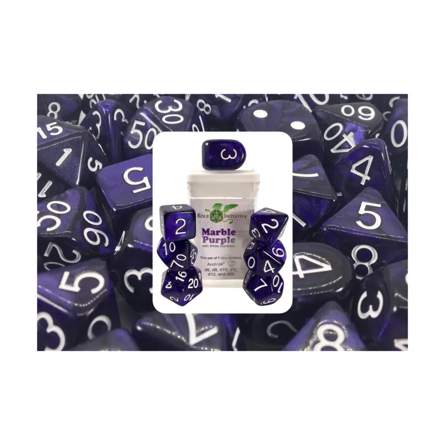 Poly Set Marble Purple с белым и Arch'd4 (7), Game Dice - Marble (Role 4 Initiative)
Poly Set Marble Purple с белым и Arch'd4 (7), Game Dice - Marble (Role 4 Initiative)
