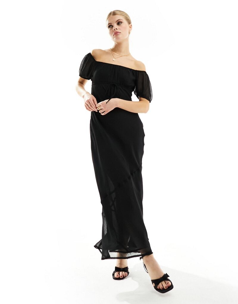 Черное шифоновое платье миди ASOS DESIGN Milkmaid с декоративной строчкой, текстурой и вырезом с открытыми плечами
Черное шифоновое платье миди ASOS DESIGN Milkmaid с декоративной строчкой, текстурой и вырезом с открытыми плечами
