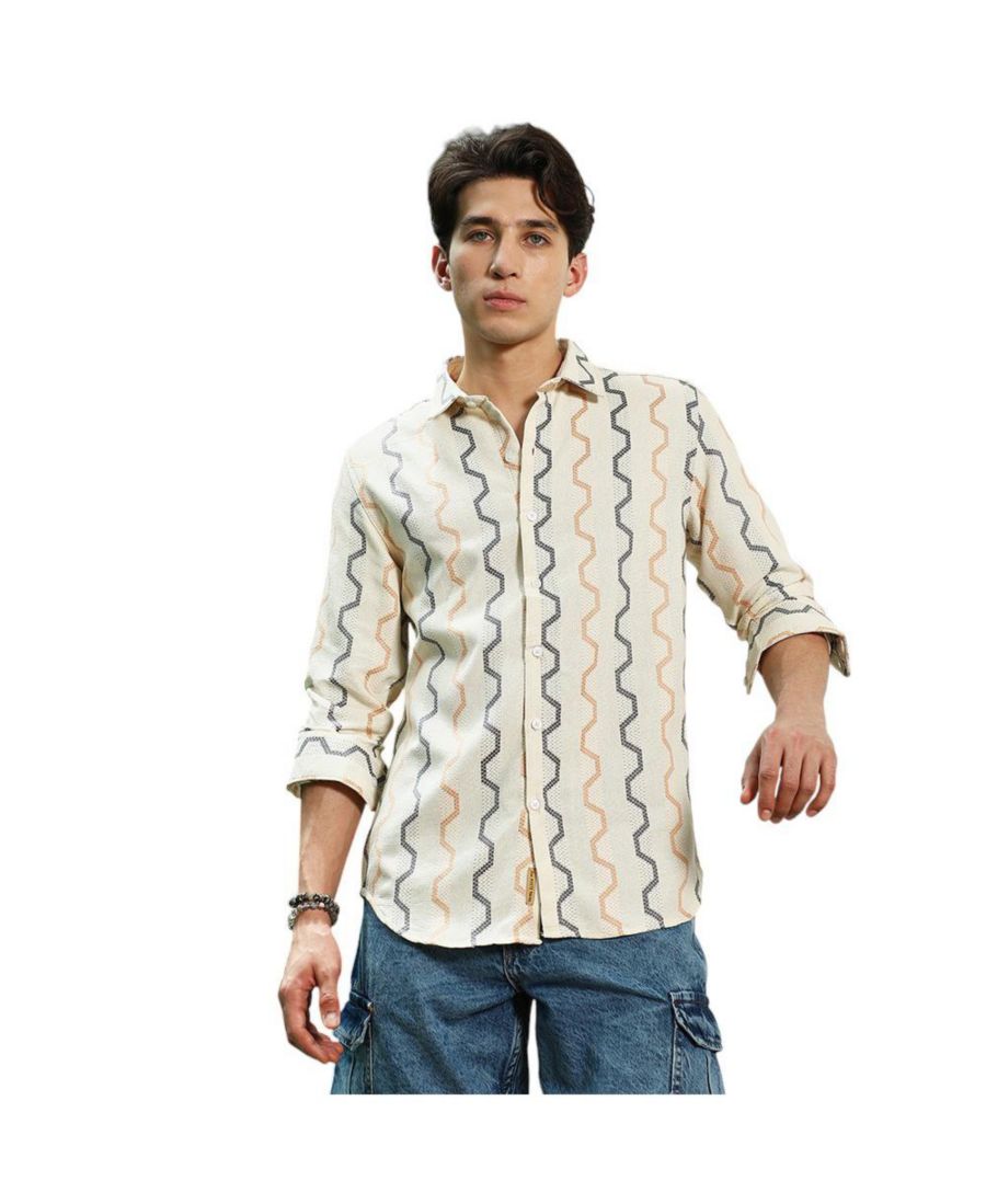 Мужская рубашка из хлопковой смеси с длинными рукавами, зигзагообразным узором, кремового цвета Campus Sutra, White
Мужская рубашка из хлопковой смеси с длинными рукавами, зигзагообразным узором, кремового цвета Campus Sutra, White