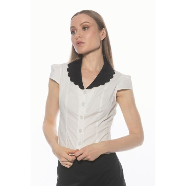 Женская блузка с короткими рукавами, воротником-ракушкой и застежкой на пуговицы Alexia Admor, цвет ivory black
Женская блузка с короткими рукавами, воротником-ракушкой и застежкой на пуговицы Alexia Admor, цвет ivory black