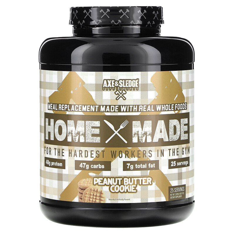 Axe & Sledge Supplements, Home Made, альтернатива приему пищи, печенье с арахисовой пастой, 2925 г (103,17 унции)
Axe & Sledge Supplements, Home Made, альтернатива приему пищи, печенье с арахисовой пастой, 2925 г (103,17 унции)