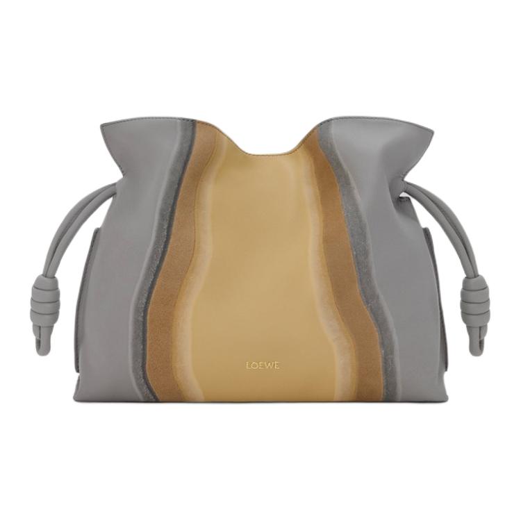 LOEWE Фламенко Кожаный Женский Клатч На Одно Плечо Средний Размер Светло-Серый И Масляный
