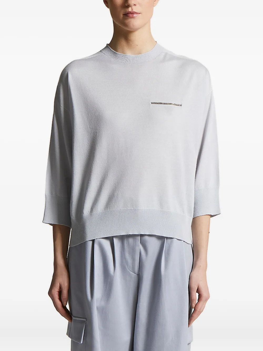 Вязаный топ с рукавами три четверти и отделкой Peserico, синий 
Вязаный топ с рукавами три четверти и отделкой Peserico, синий