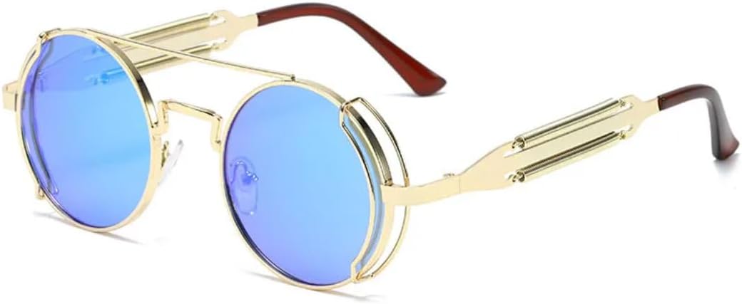 Модные круглые солнцезащитные очки в стиле стимпанк для мужчин, ретро, с металлическим корпусом и двойной пружиной, уникальные, для женщин, защита от УФ-излучения UV400 UATXTAU, Golden Blue
Модные круглые солнцезащитные очки в стиле стимпанк для мужчин, ретро, с металлическим корпусом и двойной пружиной, уникальные, для женщин, защита от УФ-излучения UV400 UATXTAU, Golden Blue