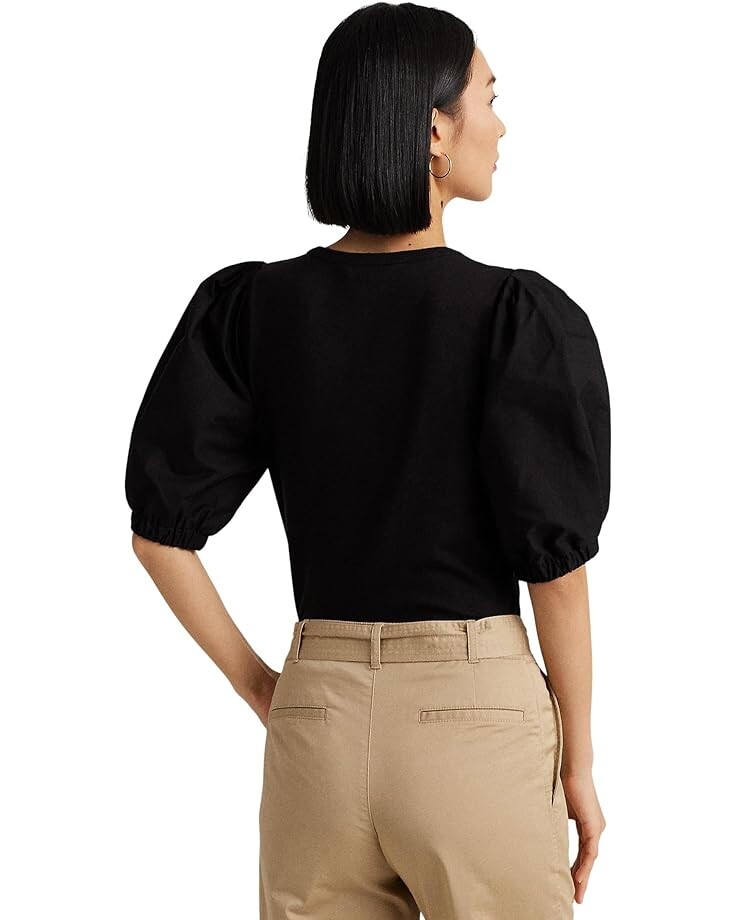 Футболка LAUREN Ralph Lauren Stretch Cotton Puff-Sleeve Henley Tee, черный 
Футболка LAUREN Ralph Lauren Stretch Cotton Puff-Sleeve Henley Tee, черный