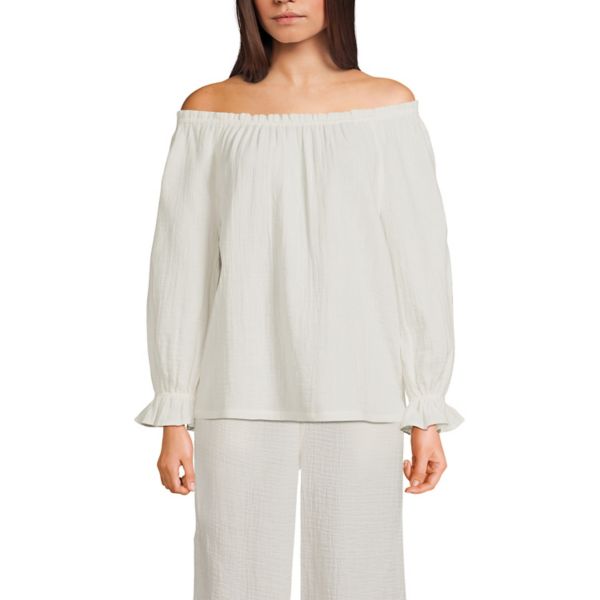 Женская блузка из газовой ткани с рукавами 3/4 и открытыми плечами Lands' End, белый
Женская блузка из газовой ткани с рукавами 3/4 и открытыми плечами Lands' End, белый