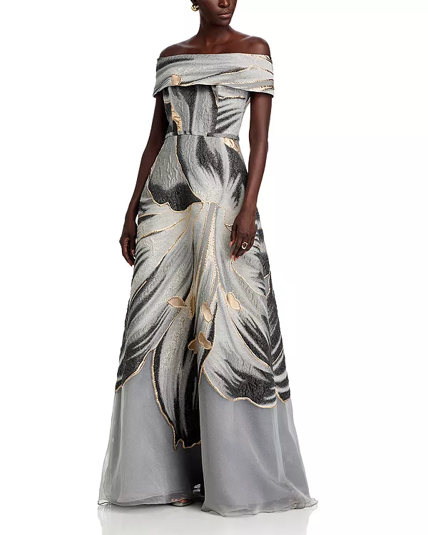 Жаккардовое платье с открытыми плечами Teri Jon By Rickie Freeman, серый
Жаккардовое платье с открытыми плечами Teri Jon By Rickie Freeman, серый