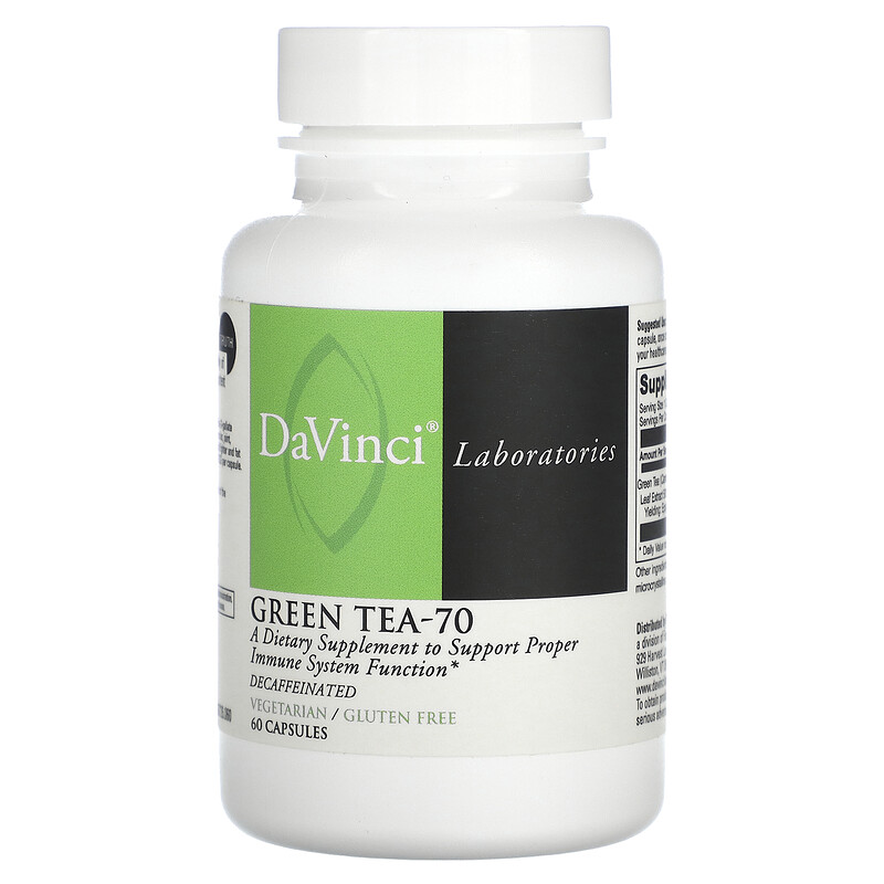 DaVinci Laboratories, Green Tea-70, без кофеина, 60 капсул
DaVinci Laboratories, Green Tea-70, без кофеина, 60 капсул