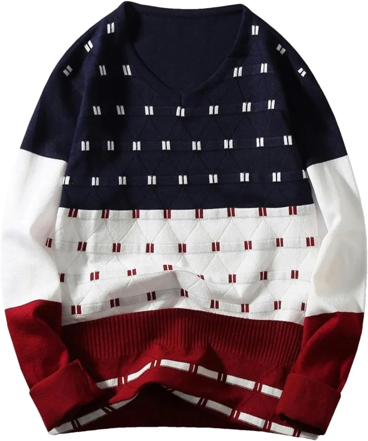 Мужской свитер с V-образным вырезом и длинными рукавами в стиле пэчворк BoShiNuo
Мужской свитер с V-образным вырезом и длинными рукавами в стиле пэчворк BoShiNuo