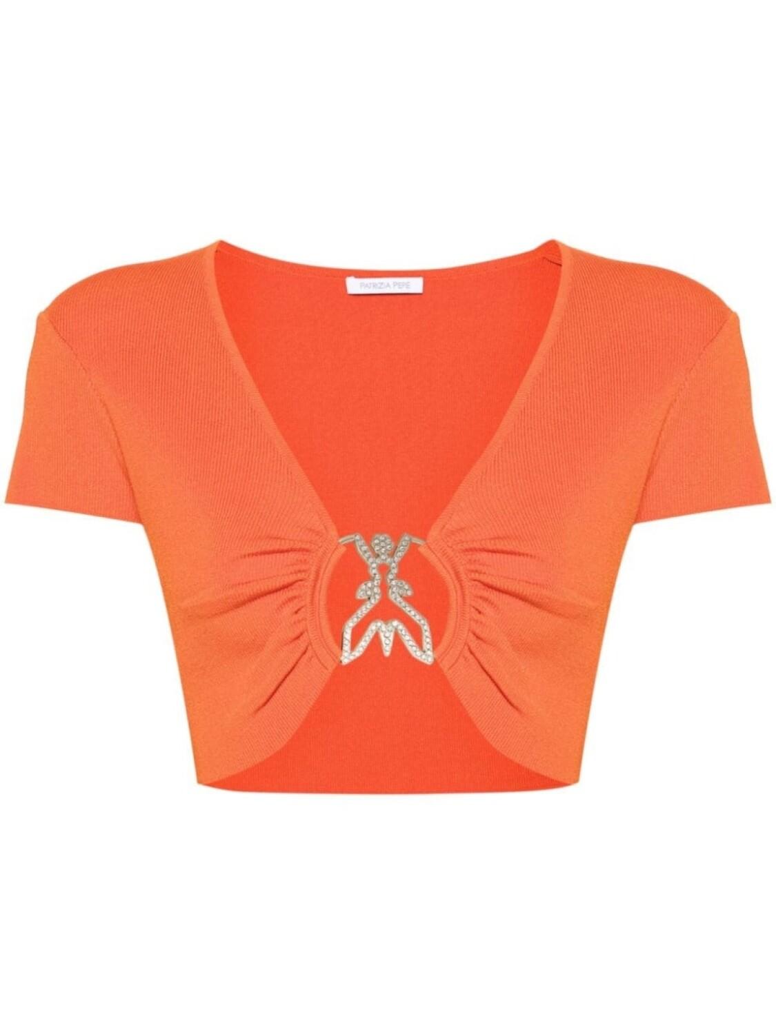 Укороченный топ с логотипом Patrizia Pepe, оранжевый
Укороченный топ с логотипом Patrizia Pepe, оранжевый