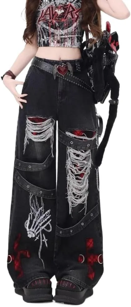 Джинсы женские Y2K ретро distressed черные high waisted loose wide leg Xojbzoo
Джинсы женские Y2K ретро distressed черные high waisted loose wide leg Xojbzoo