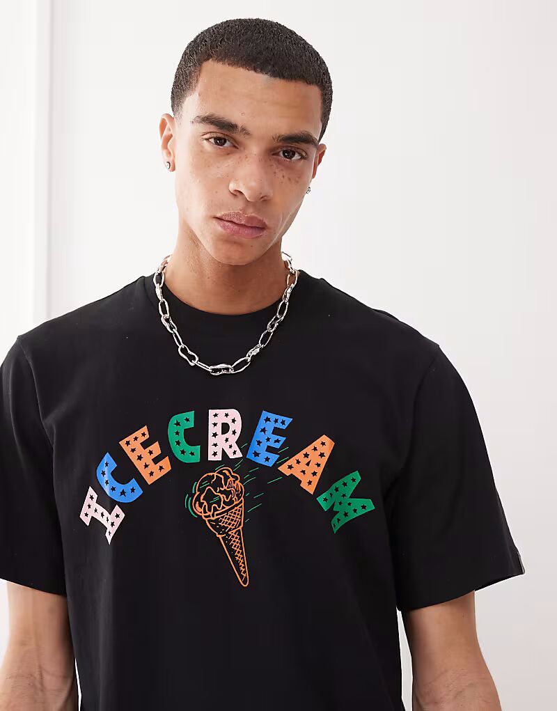 Футболка с короткими рукавами и принтом в виде рожка ICECREAM, черная
Футболка с короткими рукавами и принтом в виде рожка ICECREAM, черная