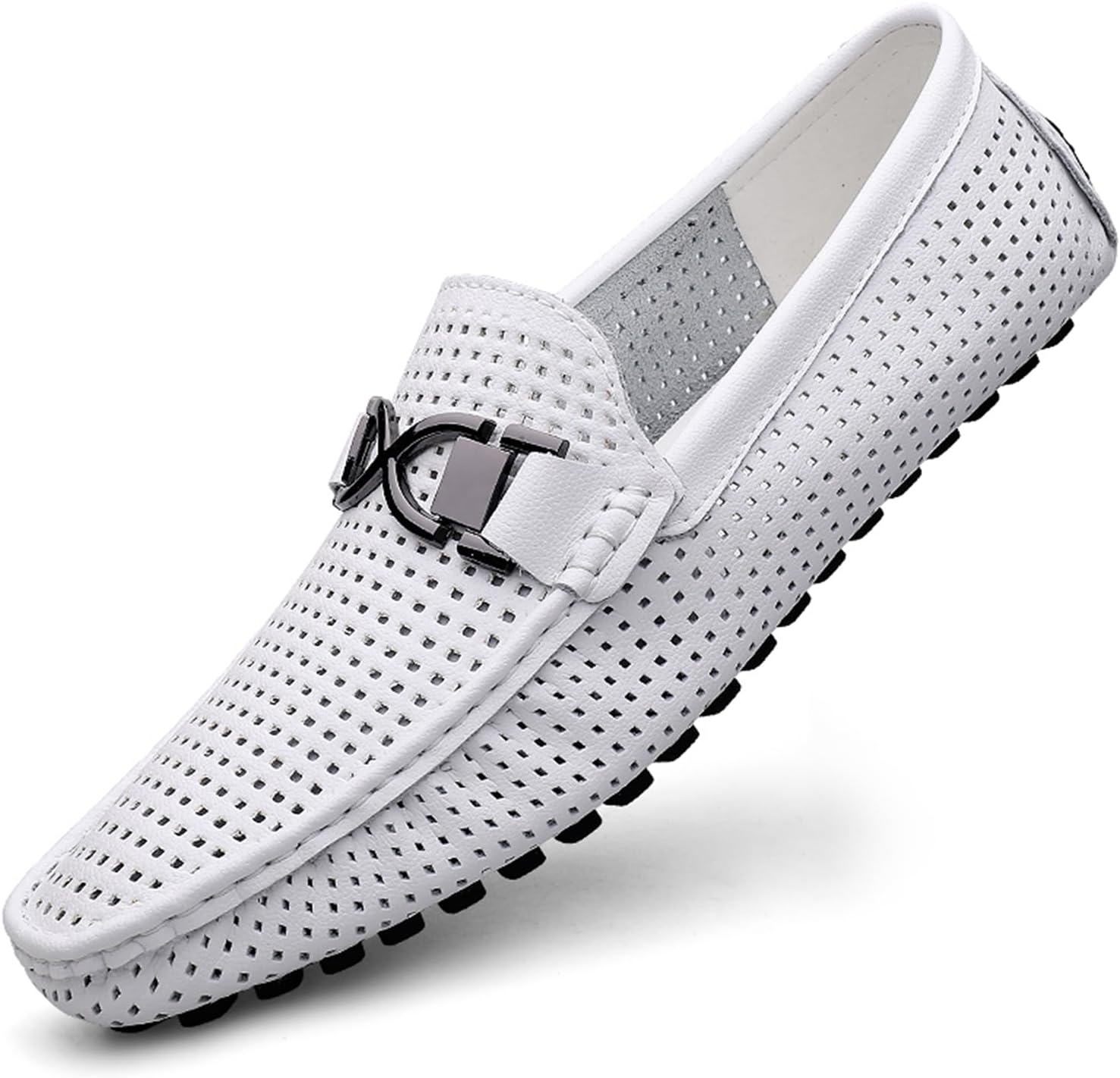 Мужские перфорированные лоферы Dacnakby из премиальной кожи, мокасины с металлической пряжкой на резиновой подошве для комфорта, удобные для повседневной носки и офиса, белый
Мужские перфорированные лоферы Dacnakby из премиальной кожи, мокасины с металлической пряжкой на резиновой подошве для комфорта, удобные для повседневной носки и офиса, белый