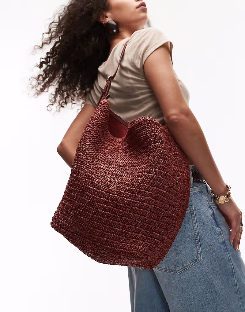 Сумка-шоппер ARKET из соломы с регулируемым ремешком бордового цвета 
Сумка-шоппер ARKET из соломы с регулируемым ремешком бордового цвета