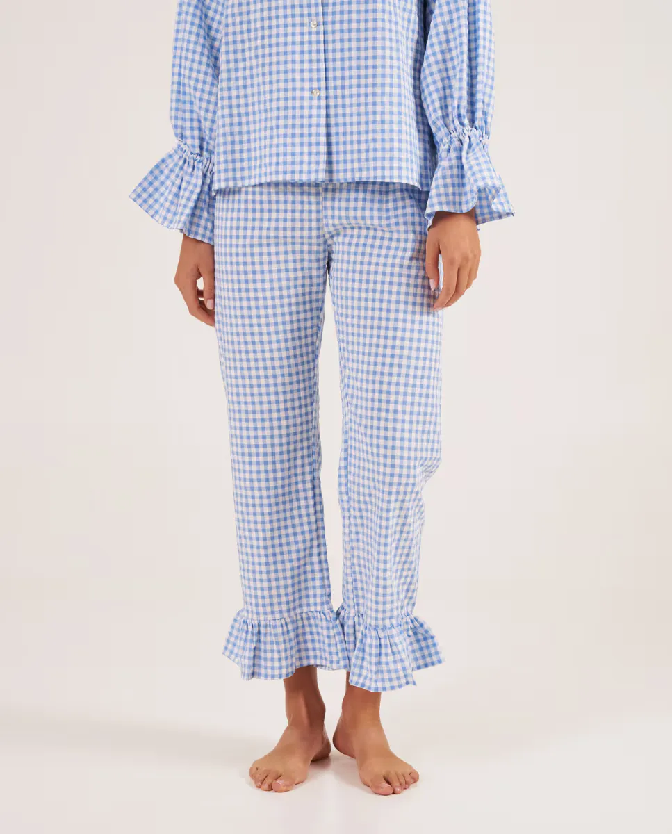 Женские пижамные брюки в клетку с оборками на щиколотках Bohodot, белый 
Женские пижамные брюки в клетку с оборками на щиколотках Bohodot, белый