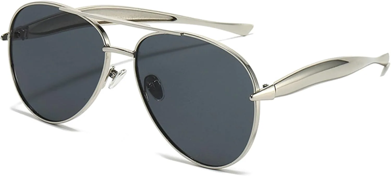 bullabulling Большие квадратные солнцезащитные очки-пилот для женщин и мужчин, винтажные, 70-е годы, многоугольные, женские, с двойной перемычкой, Silvery Gray
bullabulling Большие квадратные солнцезащитные очки-пилот для женщин и мужчин, винтажные, 70-е годы, многоугольные, женские, с двойной перемычкой, Silvery Gray