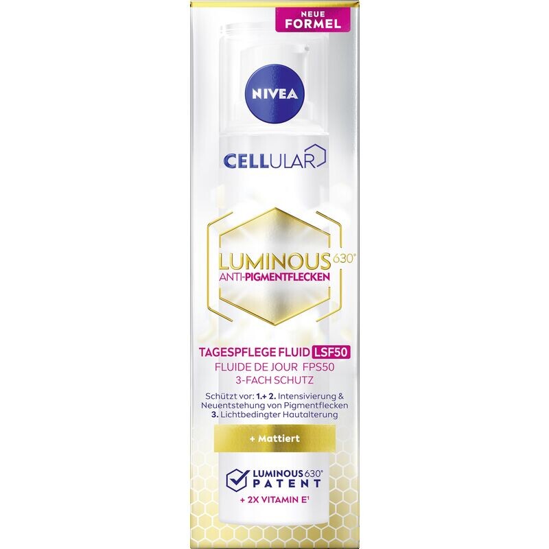 Cellular Luminous630° антипигментационный флюид для дневного ухода SPF 50 NIVEA, 40 ml
Cellular Luminous630° антипигментационный флюид для дневного ухода SPF 50 NIVEA, 40 ml