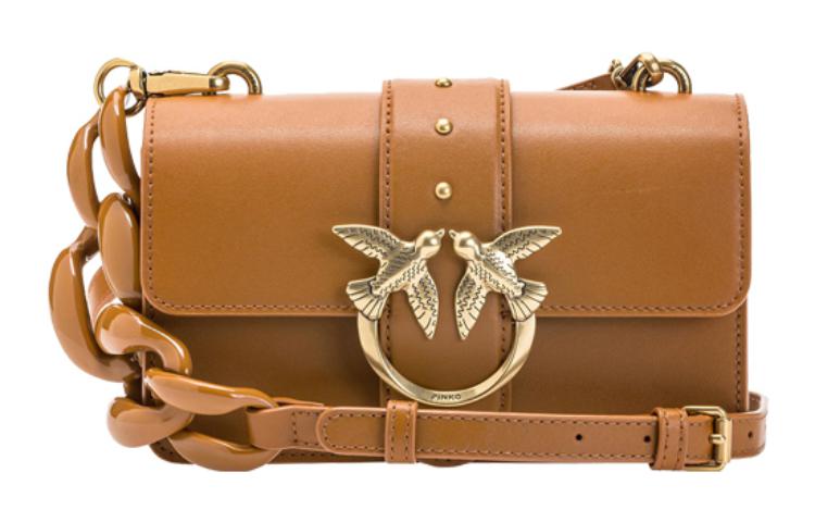 PINKO Сумка из коровьей кожи Птичка Ласточка Миниатюрная Женская Коричневая Наплечная Через плечо