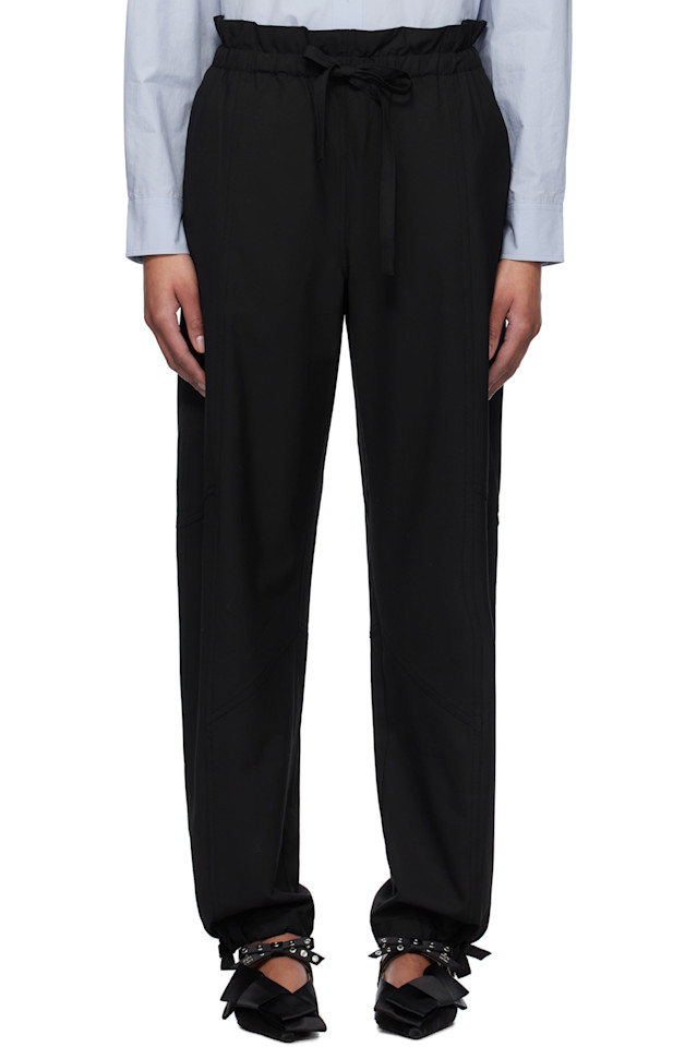 Драпированные меланжевые брюки с эластичным поясом Ganni, черный
Драпированные меланжевые брюки с эластичным поясом Ganni, черный