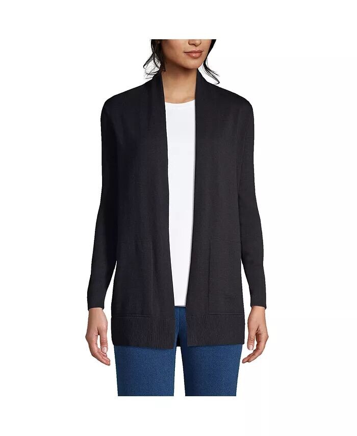 Маленький длинный открытый кардиган с длинными рукавами Lands' End, черный
Маленький длинный открытый кардиган с длинными рукавами Lands' End, черный