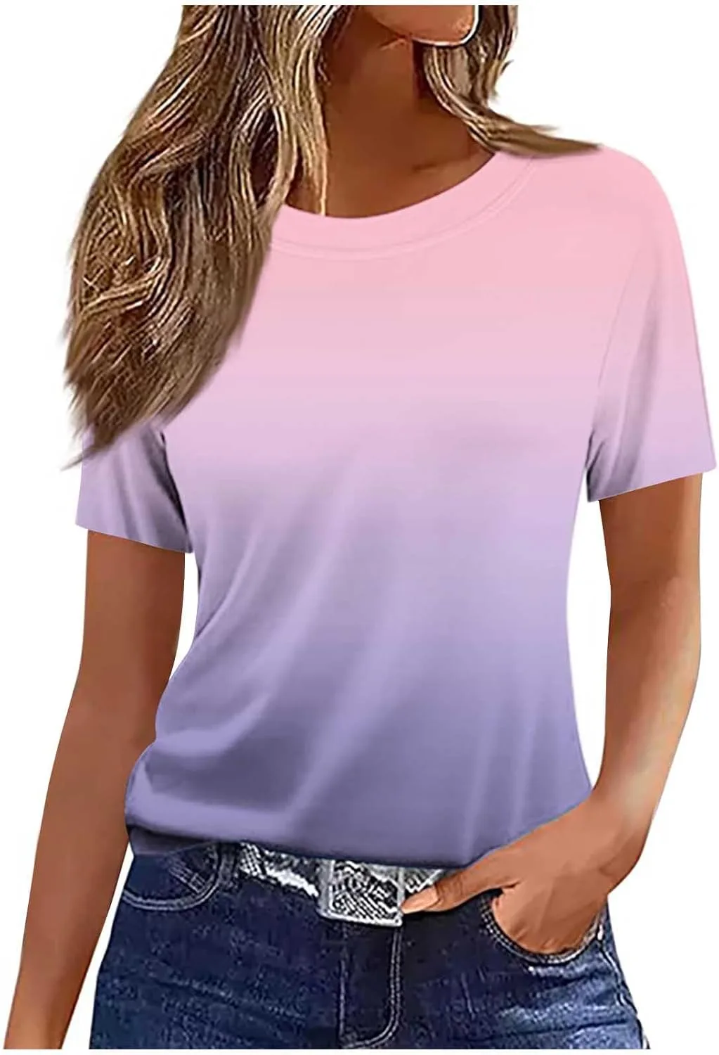 Женская блузка с градиентом, летний топ с коротким рукавом и круглым вырезом
Женская блузка с градиентом, летний топ с коротким рукавом и круглым вырезом