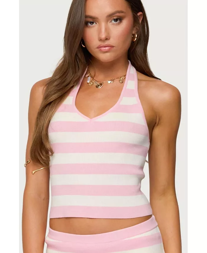 Женский полосатый вязаный топ с бретелькой Kezia Edikted, розовый 
Женский полосатый вязаный топ с бретелькой Kezia Edikted, розовый
