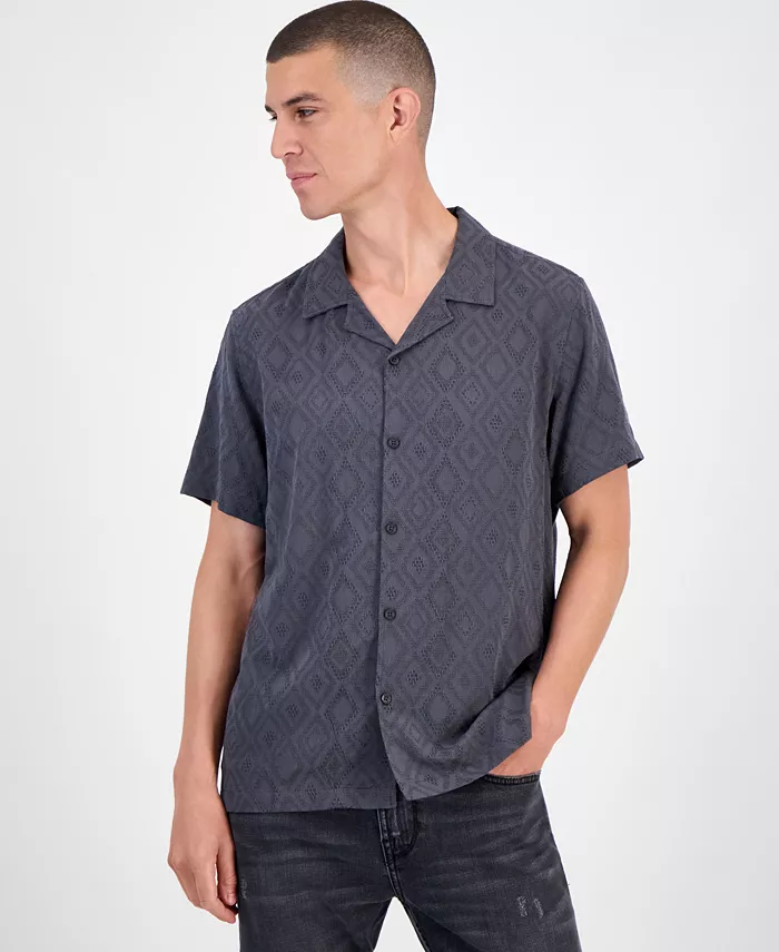 Короткий рукав камвольная рубашка с ромбовидным жаккардовым узором и застежкой на пуговицы Guess, серый
Короткий рукав камвольная рубашка с ромбовидным жаккардовым узором и застежкой на пуговицы Guess, серый
