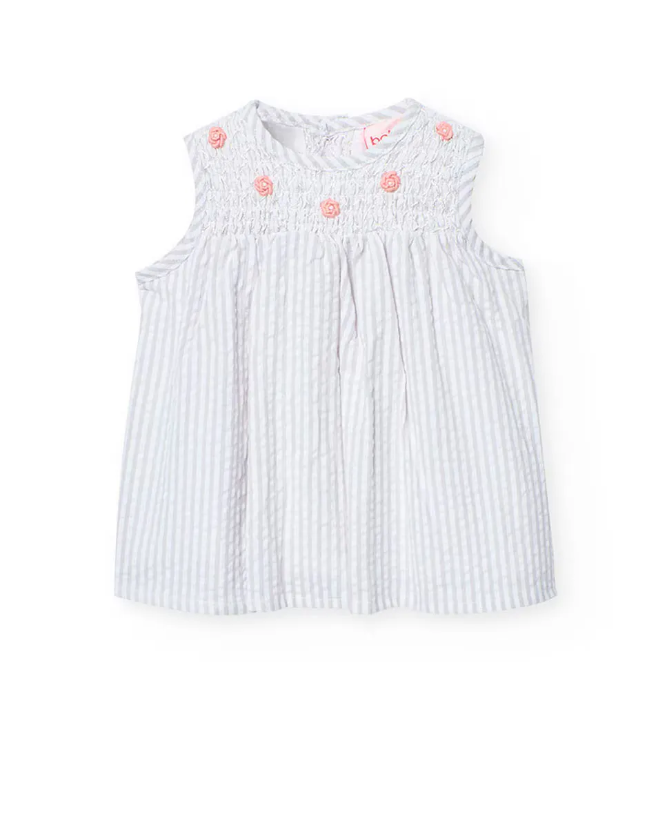 Хлопковое платье для девочки с полосатым принтом Boboli, светло-серый
Хлопковое платье для девочки с полосатым принтом Boboli, светло-серый