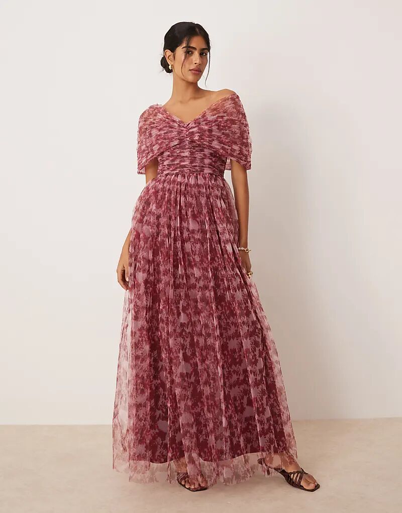 Платье макси из тюля с открытыми плечами, кружевом и бисером, с цветочным принтом нежно-розового оттенка
Платье макси из тюля с открытыми плечами, кружевом и бисером, с цветочным принтом нежно-розового оттенка