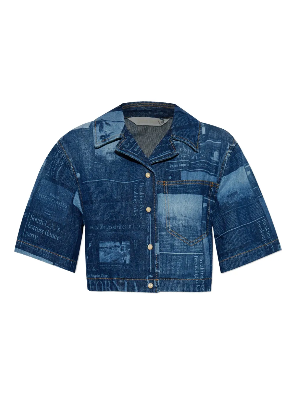 Укороченный топ с газетным принтом PALM ANGELS, синий
Укороченный топ с газетным принтом PALM ANGELS, синий