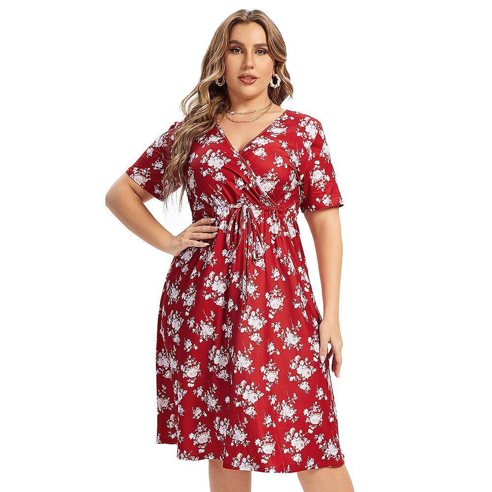 Женское платье больших размеров с v-образным вырезом и цветочным принтом, мини-платья длиной до колена MISSKY, красный
Женское платье больших размеров с v-образным вырезом и цветочным принтом, мини-платья длиной до колена MISSKY, красный