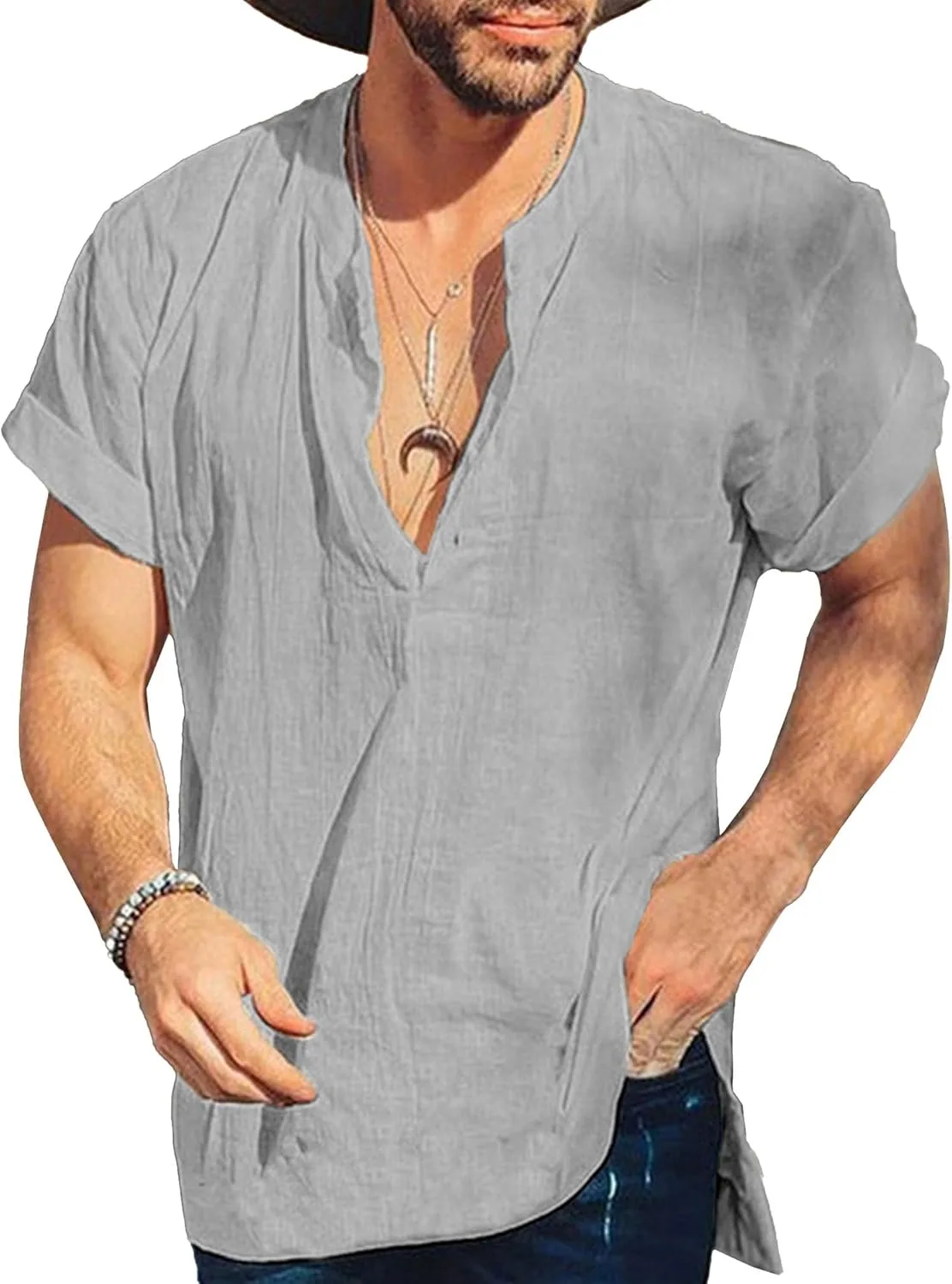 Мужская льняная футболка с V-образным вырезом и коротким рукавом SWJGLITTR
Мужская льняная футболка с V-образным вырезом и коротким рукавом SWJGLITTR