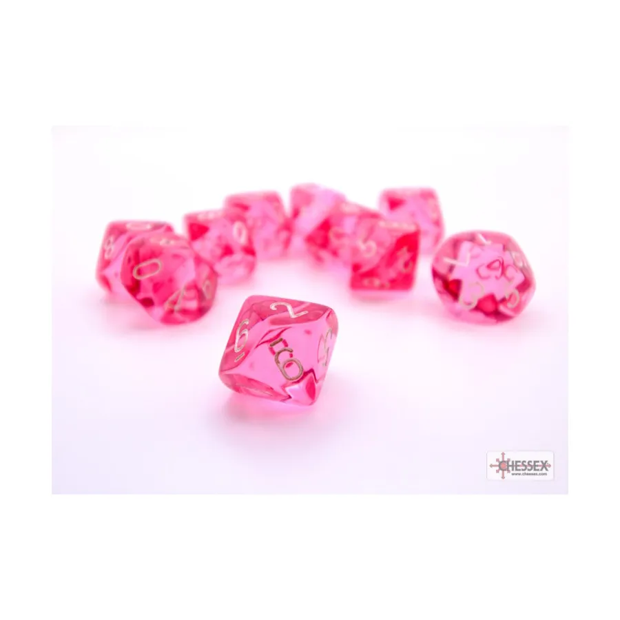 d10 Полупрозрачный розовый с белым (10), Dice - Translucent - d12 & d10 & d20 (Chessex)
d10 Полупрозрачный розовый с белым (10), Dice - Translucent - d12 & d10 & d20 (Chessex)