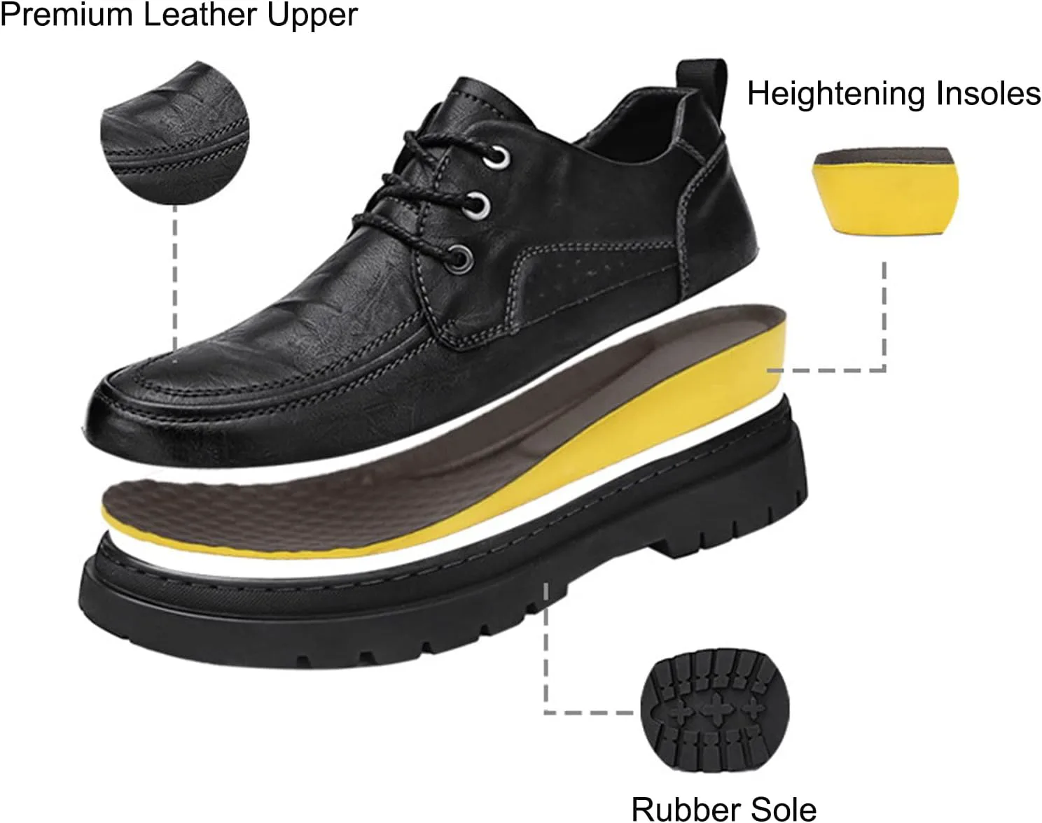 Мужские кожаные невидимые туфли с эффектом увеличения роста, с удобной мягкой подошвой, туфли-оксфорды, формальные кроссовки для ходьбы UGOSELEC, черный
Мужские кожаные невидимые туфли с эффектом увеличения роста, с удобной мягкой подошвой, туфли-оксфорды, формальные кроссовки для ходьбы UGOSELEC, черный