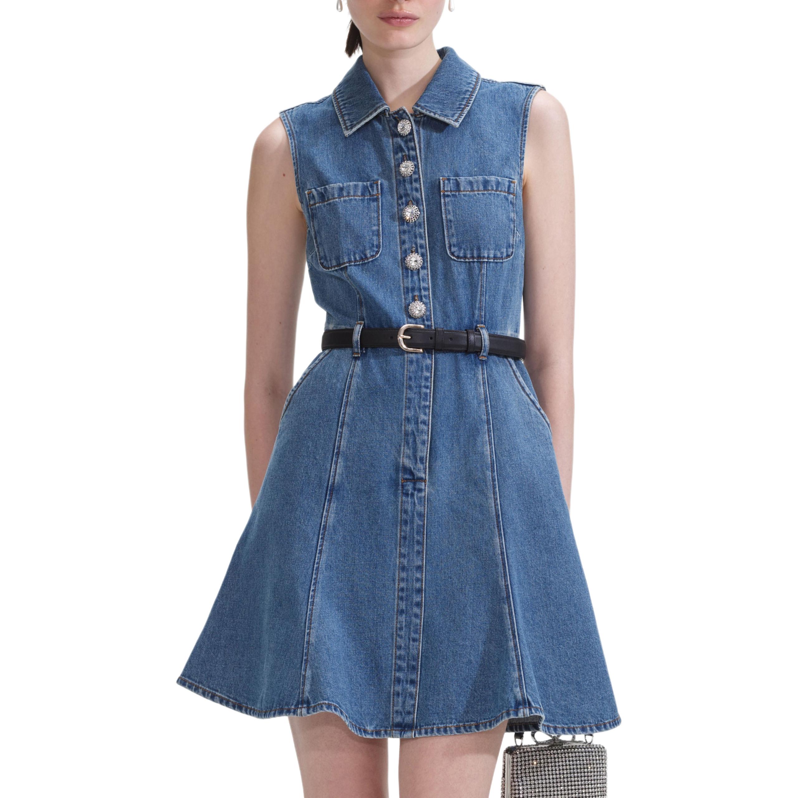 Джинсовое безрукавное платье мини с декором Self-portrait, синий
Джинсовое безрукавное платье мини с декором Self-portrait, синий