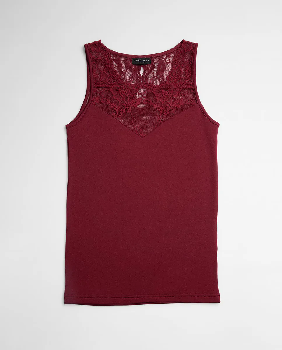Женская термофутболка без рукавов с кружевом Ysabel Mora, гранатовый 
Женская термофутболка без рукавов с кружевом Ysabel Mora, гранатовый